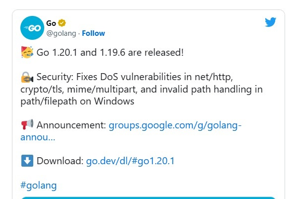 「Go 1.20.1」「Go 1.19.6」がリリース