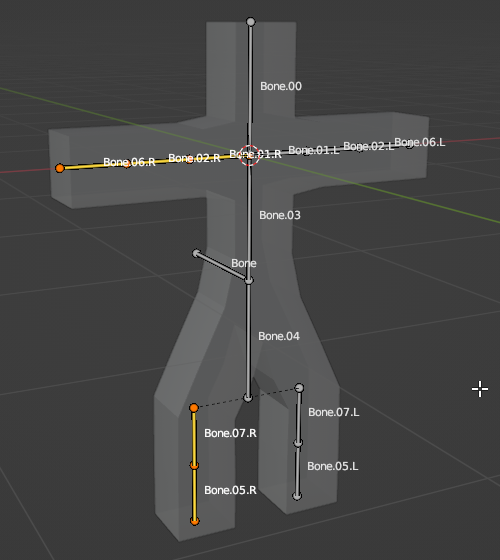 左右対称になる位置にボーンがコピーされ、場所に応じた接尾辞が追加される