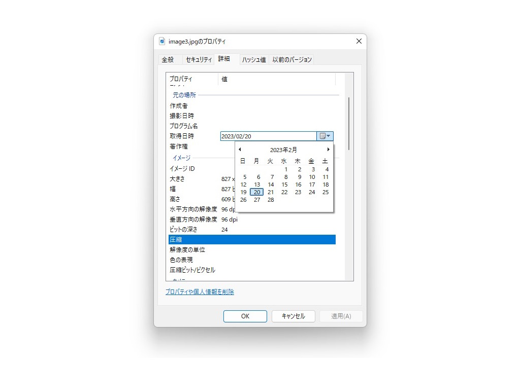 ファイルの［プロパティ］ダイアログ。ペイントアプリなどでは、線や図形の設定が「プロパティ」と呼ばれることがあるが、もともとの意味は同じだろう