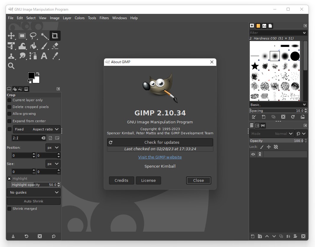 「GIMP」v2.10.34