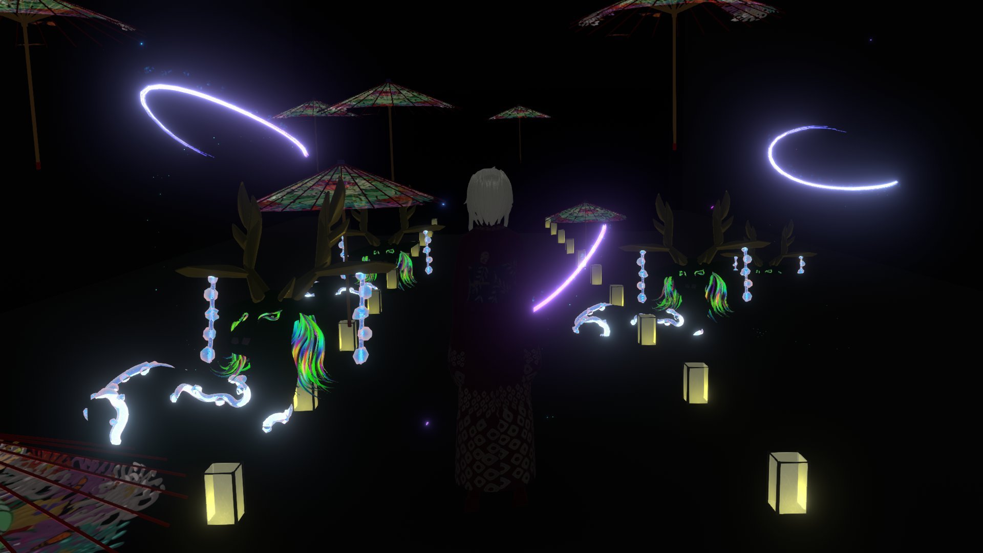 こちらは童謡の「鶴の恩返し」をテーマにしたアート作品です。作業はまさに追い込みという段階でした