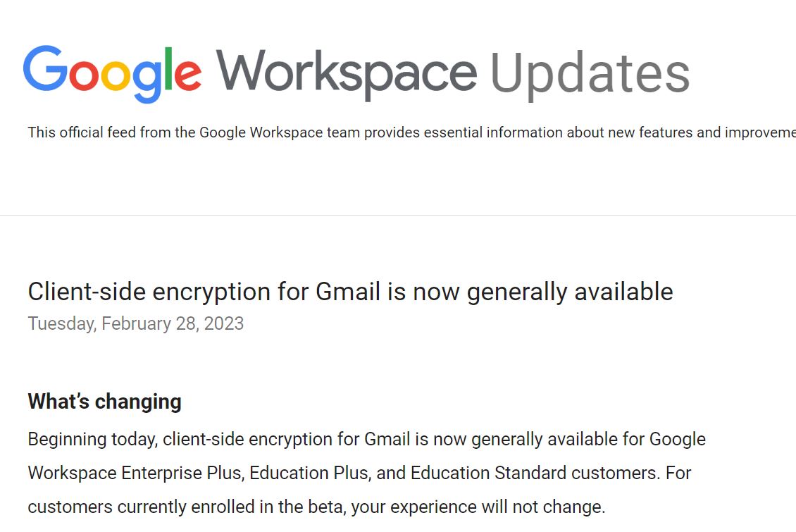 「Gmail」のクライアントサイドの暗号化機能が一般提供開始