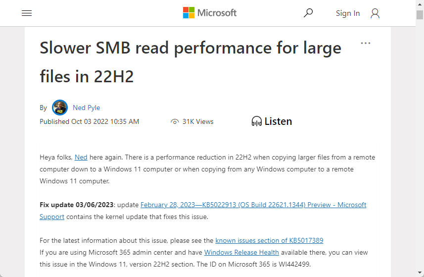 「Windows 11 22H2」で巨大ファイルのSMBコピーが遅くなる問題が解決