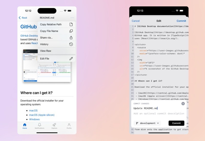 モバイル版「GitHub」アプリがファイルの編集に対応