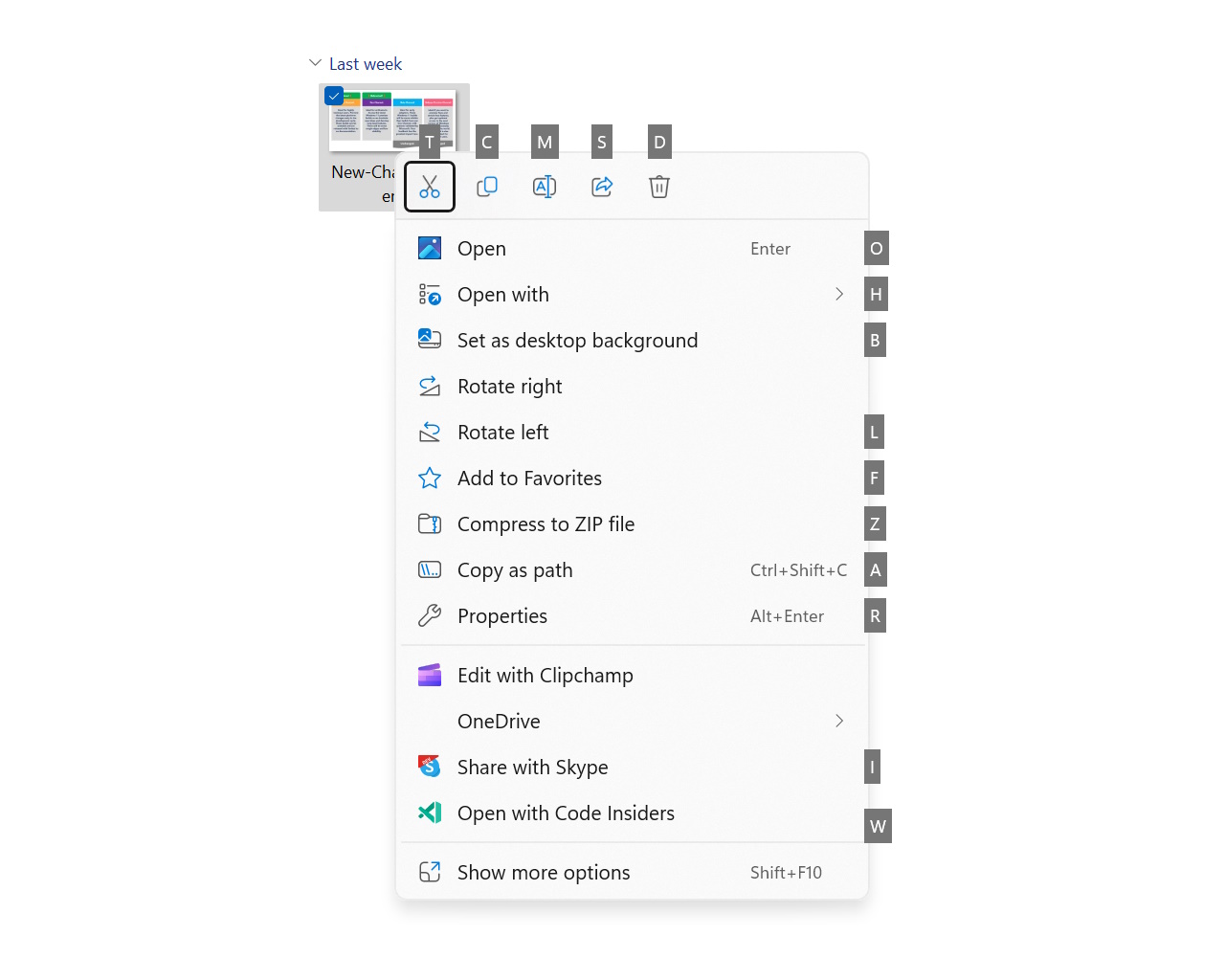 Windows App SDK/WinUI 3ベースの新しい「エクスプローラー」のコンテキストメニューにアクセスキーが追加