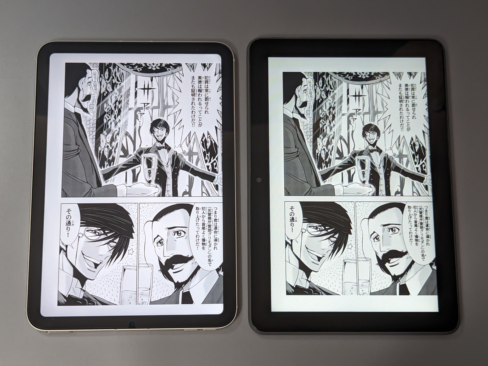 単ページ表示。左が「iPad mini」、右が「Fire HD 8 Plus」。こちらもやはり「iPad mini」のほうが表示サイズは大きい