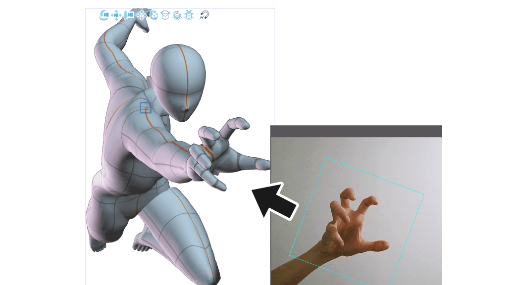 カメラで撮影した手をデッサン人形に反映できるスキャナー