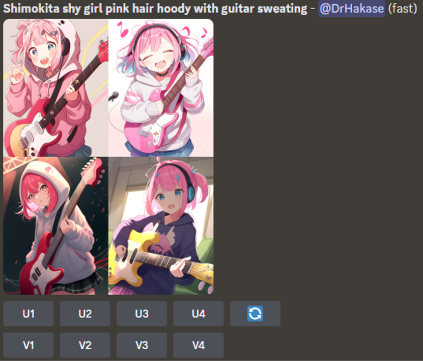 『Shimokita shy girl pink hair hoody with guitar sweating』で生成した画像