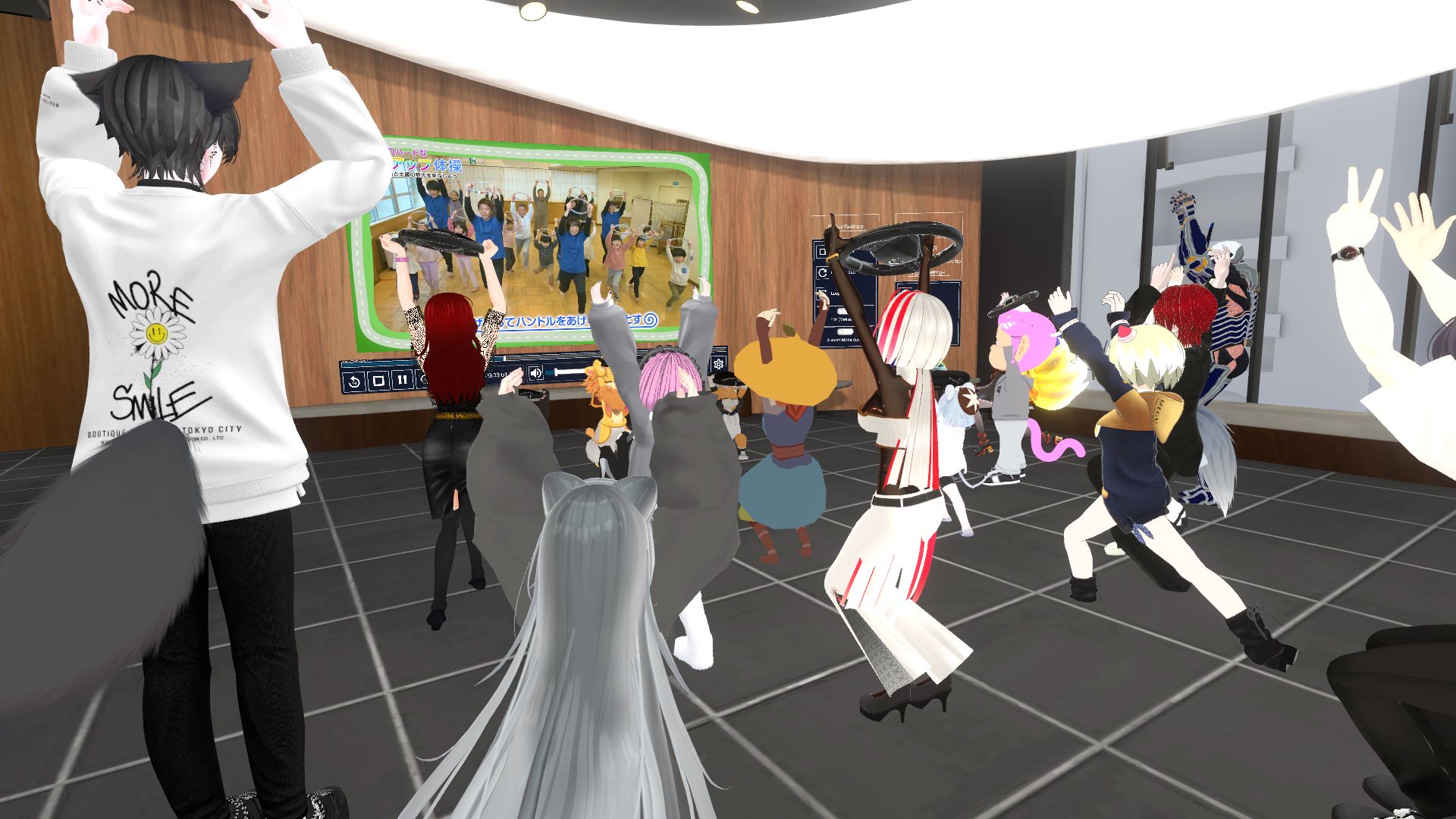 メタバース側の「NISSAN CROSSING」の体操の様子