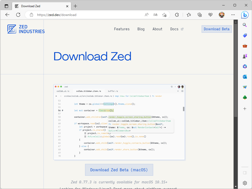 「Zed」のWebサイト