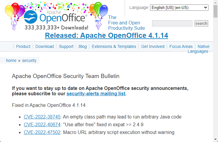 Apache財団、「Apache OpenOffice」v4.1.14で修正した脆弱性の内容を公表