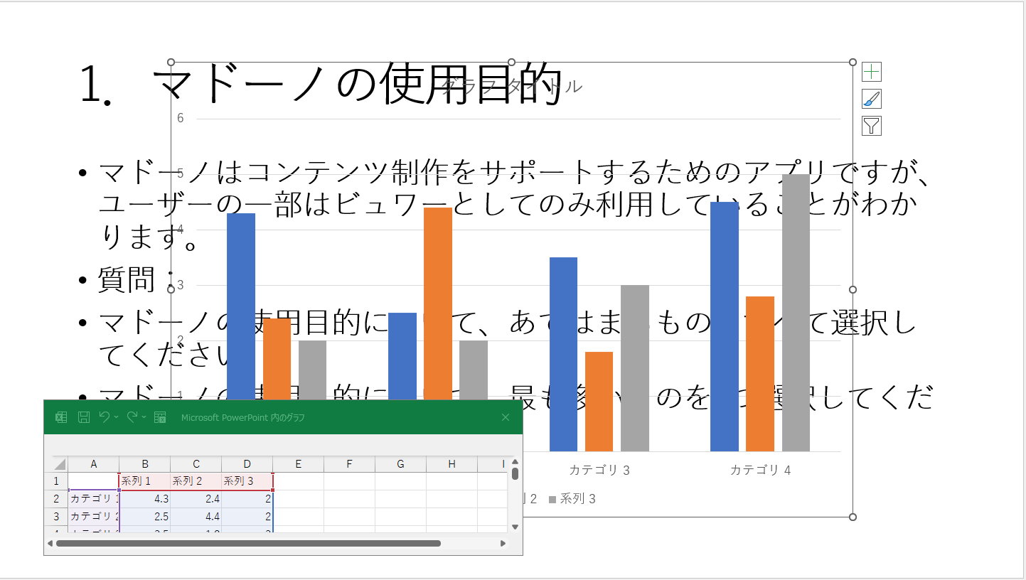 PowerPointの機能でグラフを作成するのは効率が悪い