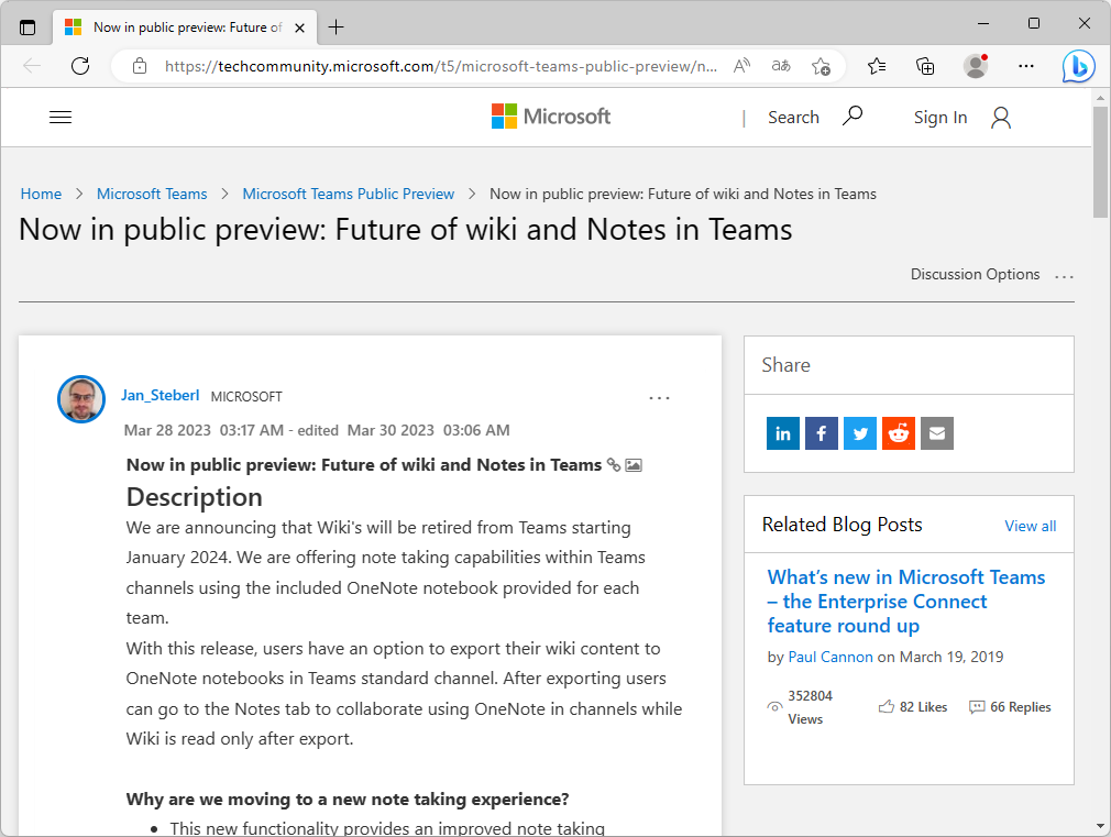 「Microsoft Community Hub」におけるアナウンス