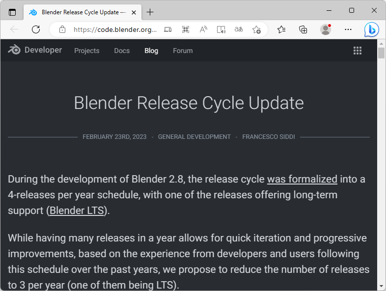 「Blender」のマイナーアップデートは年4回から3回へ