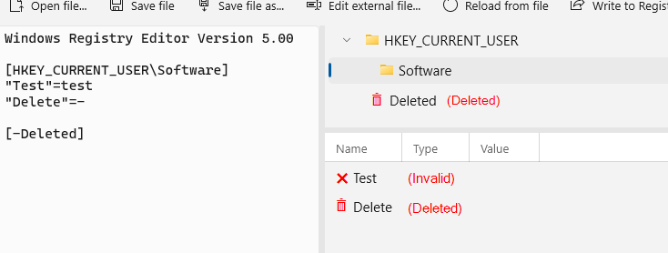 削除されるエントリや無効な値を警告
