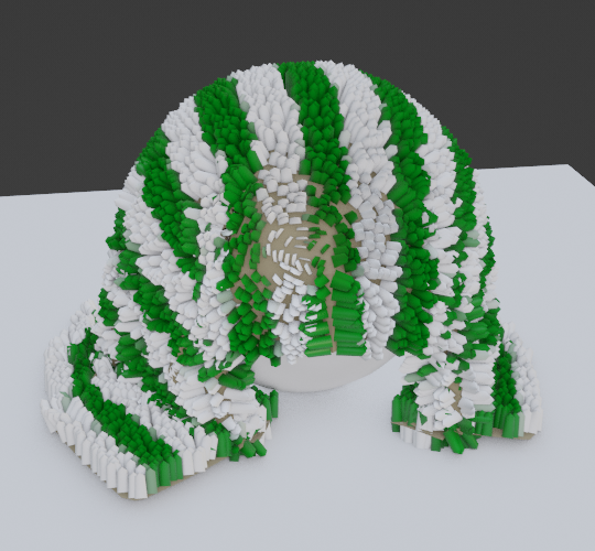 ファーにより作成したラグマット。植え付けたメッシュオブジェクトの変形にも対応