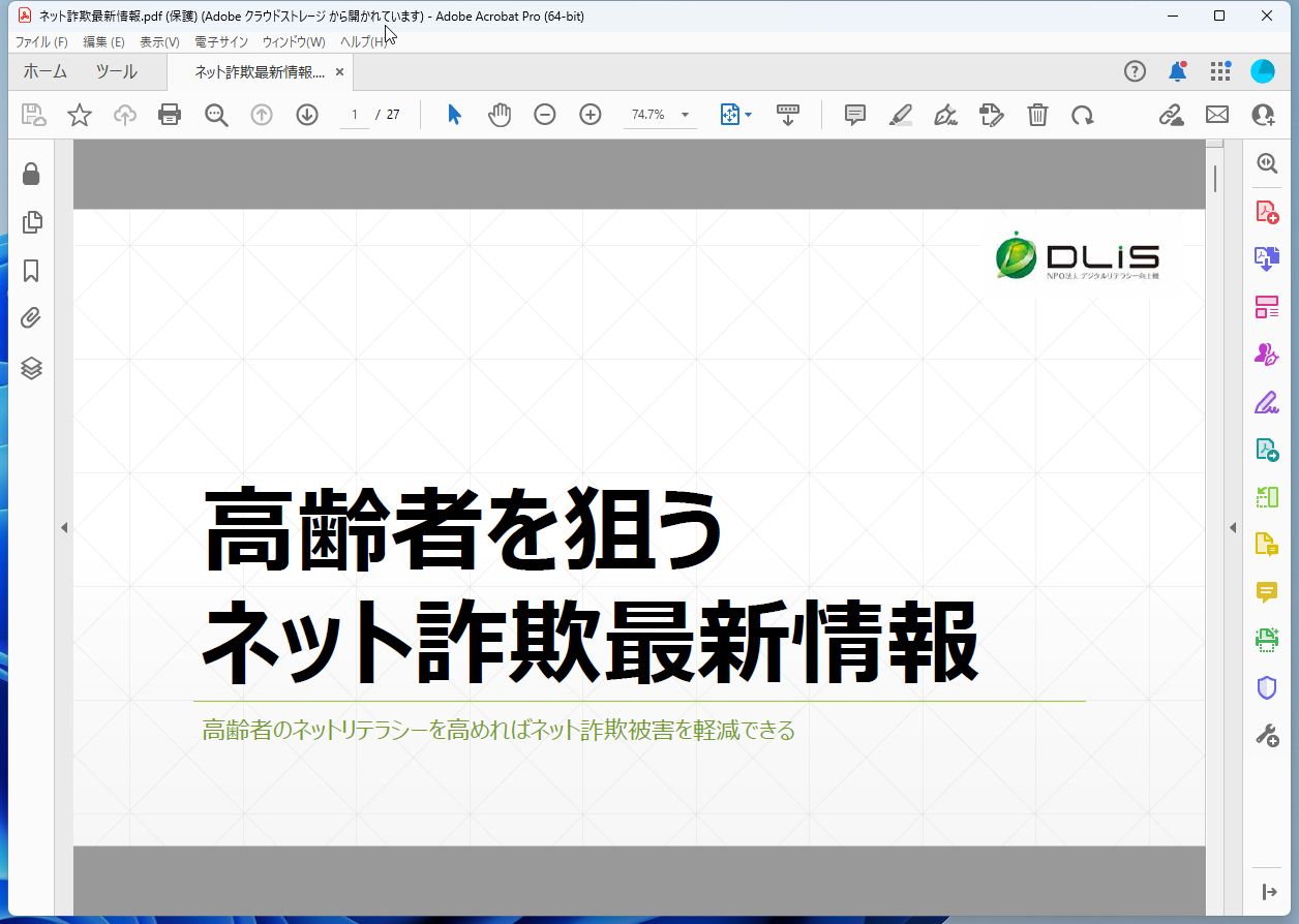 パスワードを入力するとPDFを閲覧できる。