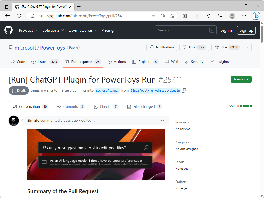 「ChatGPT」プラグインのプルリクエスト