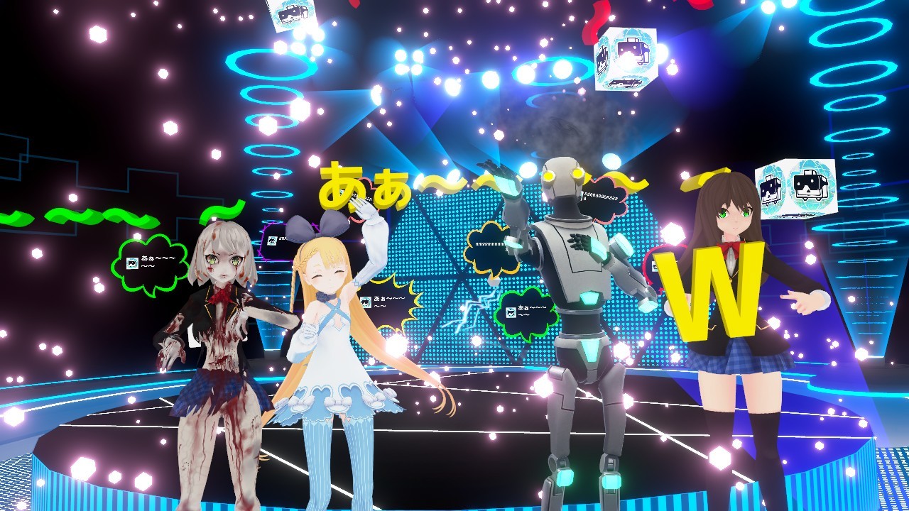 ねむさんが熱く語る4大メタバースプラットフォームの様子。左上から「VRChat」、「cluster」、「NeosVR」、「バーチャルキャスト」
