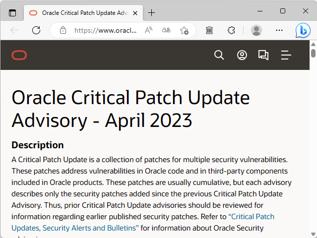 Oracle、2023年4月「Critical Patch Update」を実施
