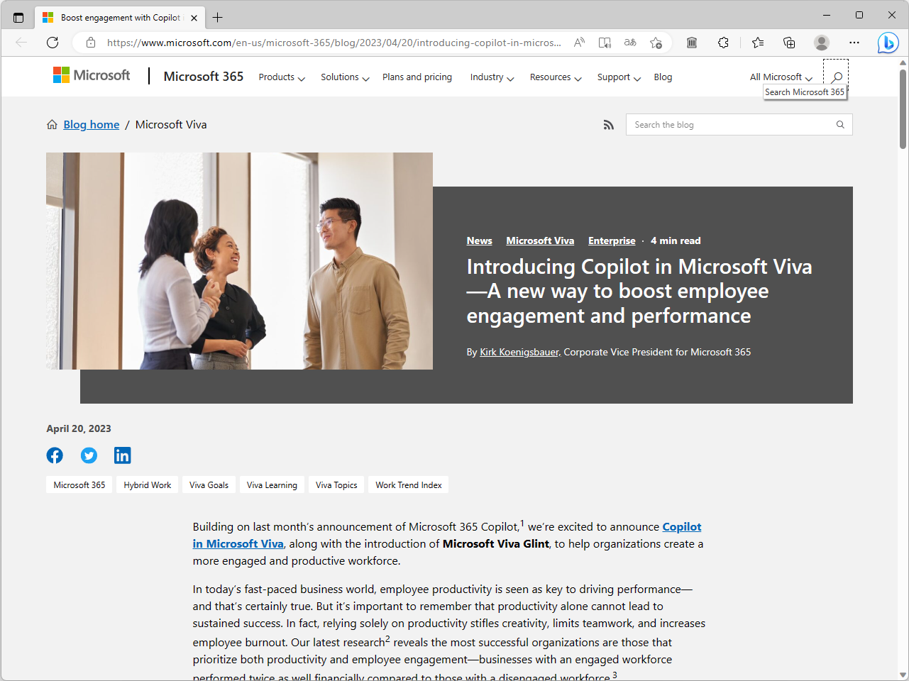 「Microsoft 365 Blog」におけるアナウンス