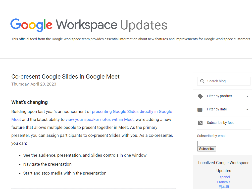「Google Meet」で共同発表者を追加できるように