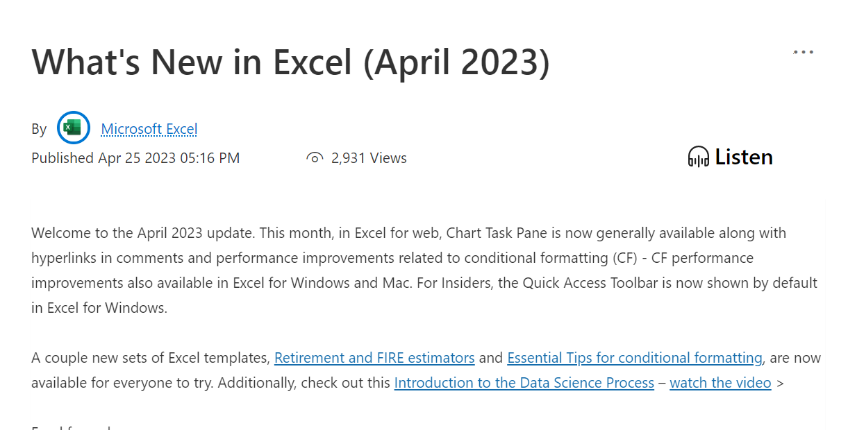 Microsoft、「Excel」2023年4月のアップデートまとめを発表