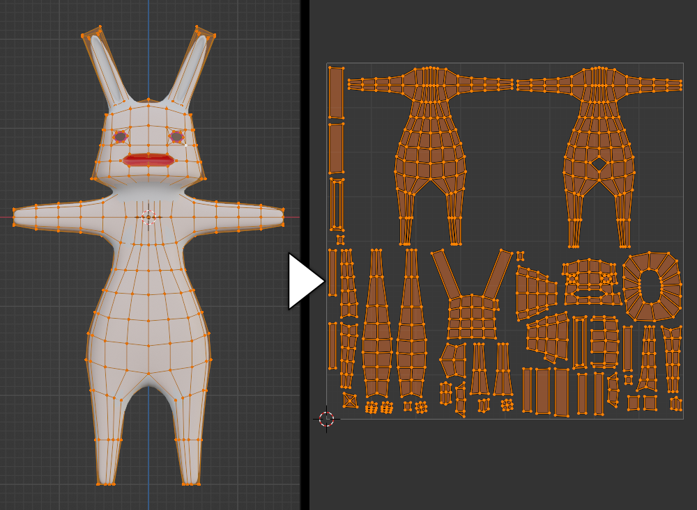 「テクスチャペイント」機能を使うためにウサギをUV展開