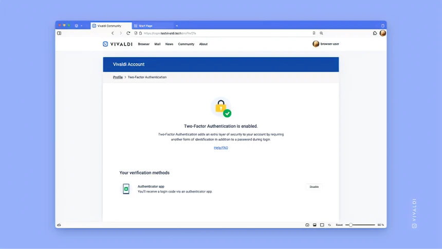「Vivaldi」アカウントに2要素認証が追加