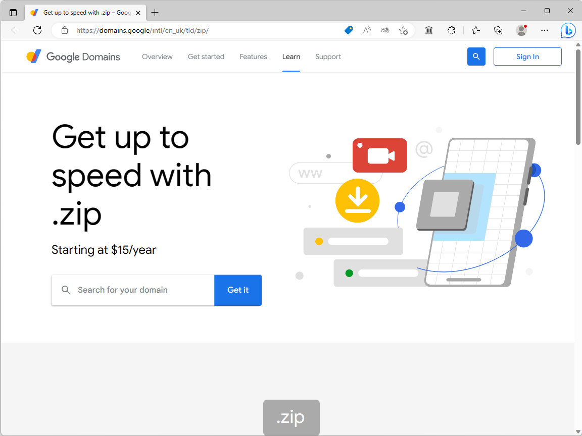 Googleの「.zip」ドメイン。年額15米ドルで販売中