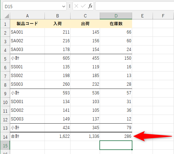 正しく合計されていることがわかる