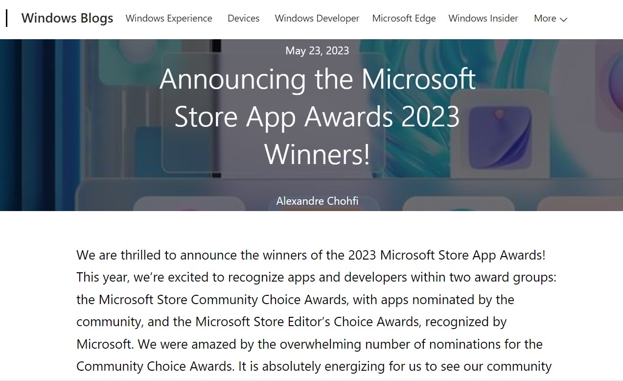 「Microsoft Store App Awards」