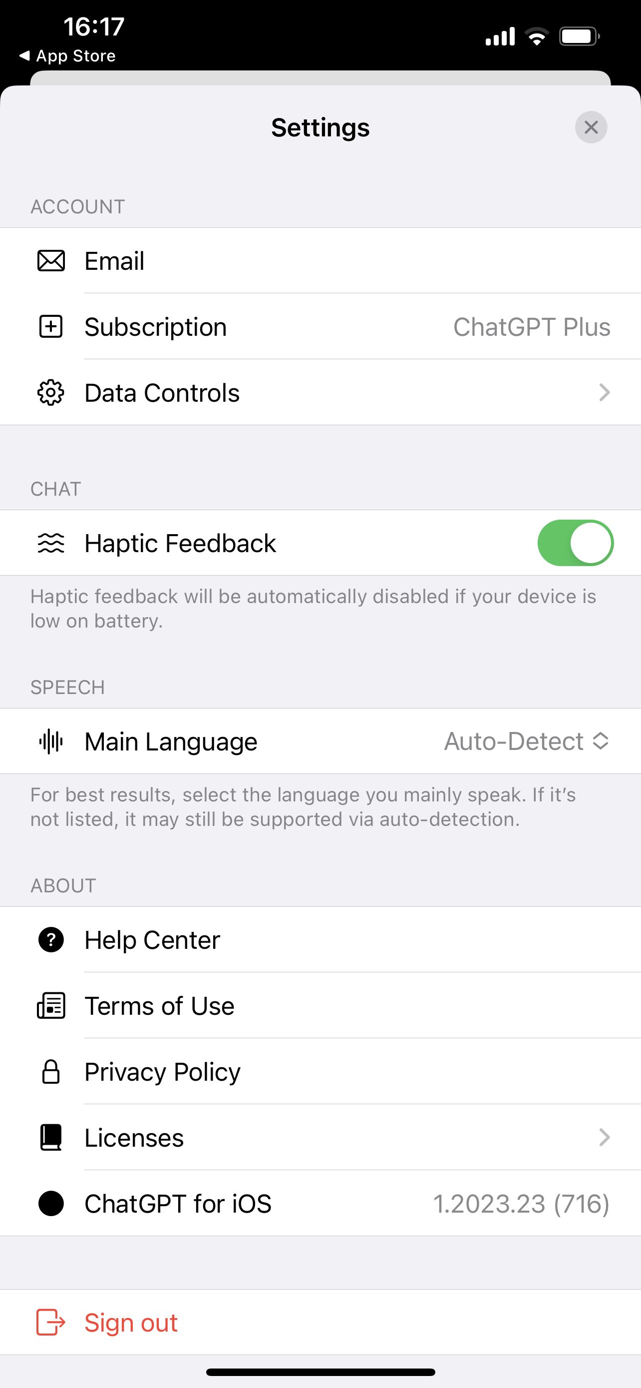 オプション項目から細かい点がカスタマイズできます。「Haptic Feedback」のON/OFFもこちらから