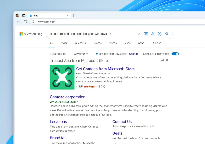 「Microsoft Store Ads」は、「Microsoft Store」の検索結果だけでなく「Bing」（bing.com）にも表示されるように