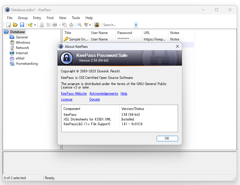 「KeePass」v2.54