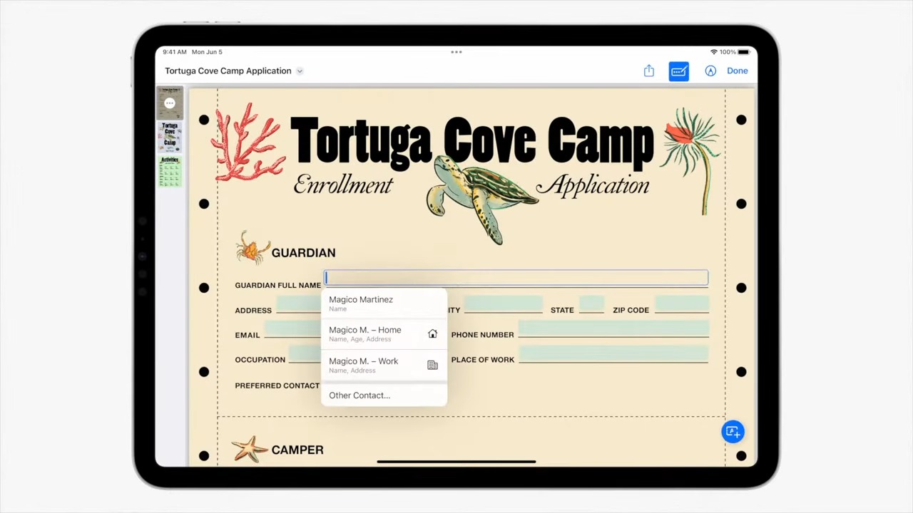 PDFのフィールドを認識して、氏名や住所、メールアドレスなどを自動入力。カメラで撮影したものでもOK