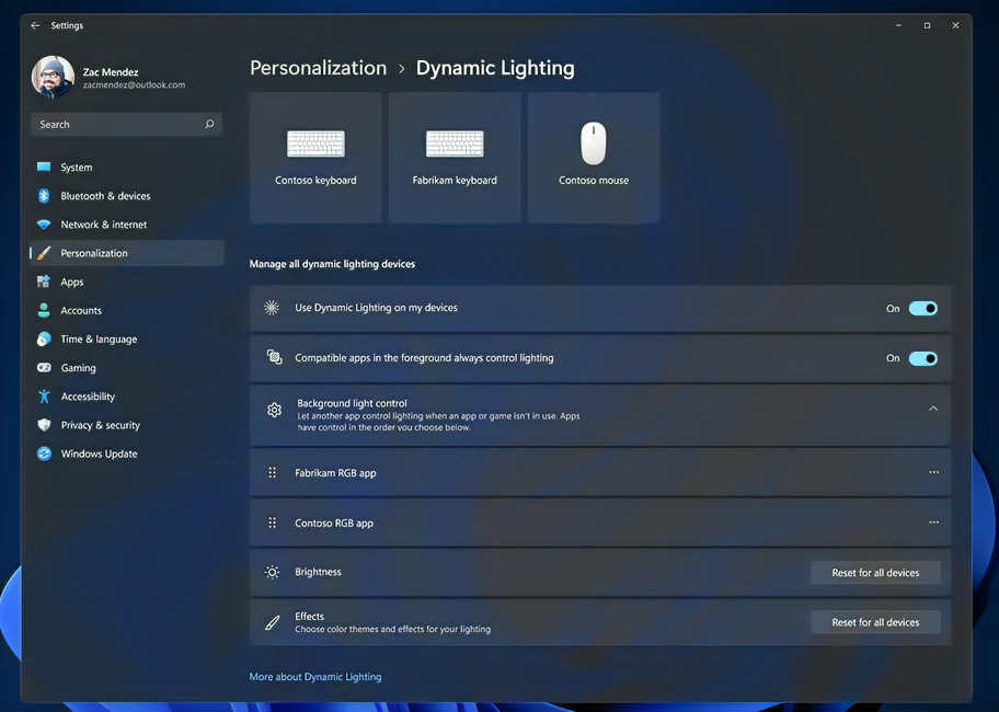 OSの「設定」アプリでライティング対応ゲーミングマウス・キーボードをコントロール