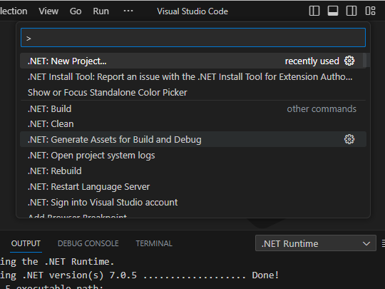 コマンドパレットから「.NET: New Project」コマンドを実行