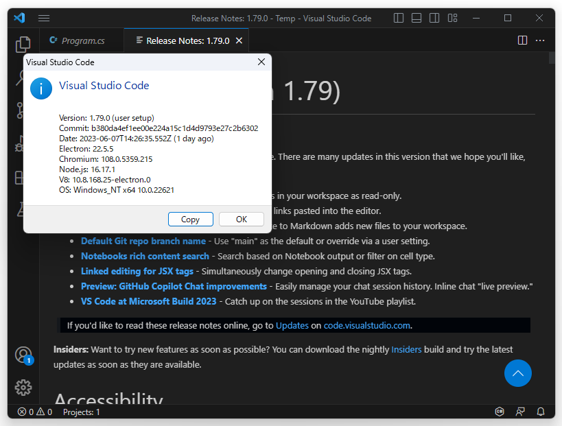 「Visual Studio Code」v1.79