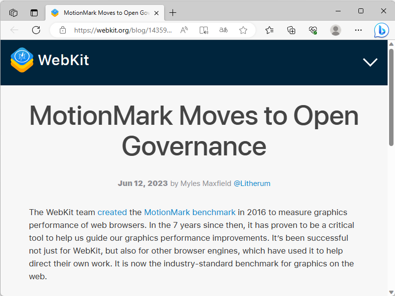 「WebKit」チームによるアナウンス