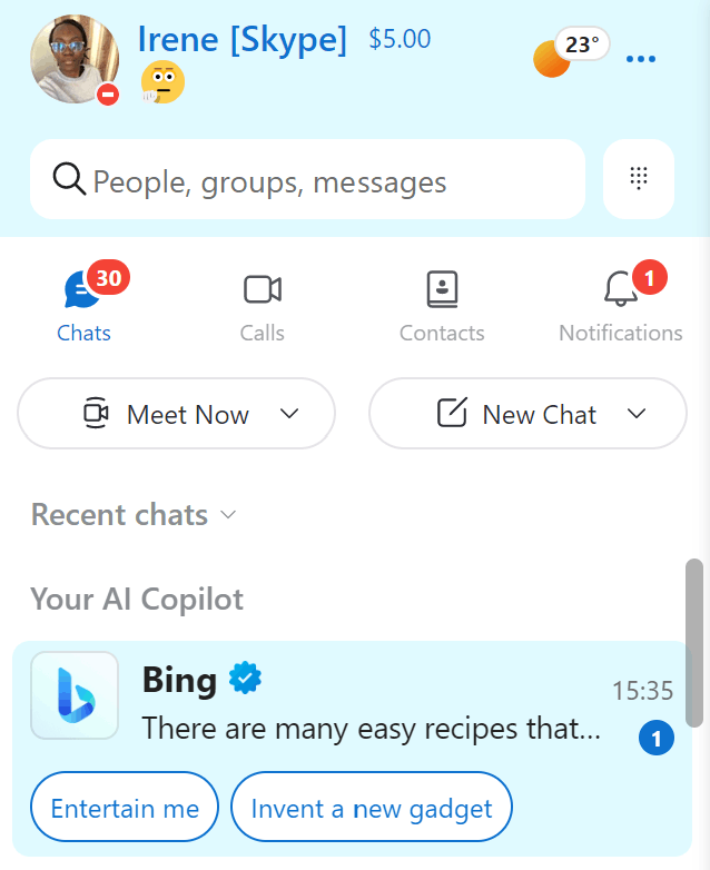 「Bing」の新しいAI機能を組み込んだ「Skype」が登場
