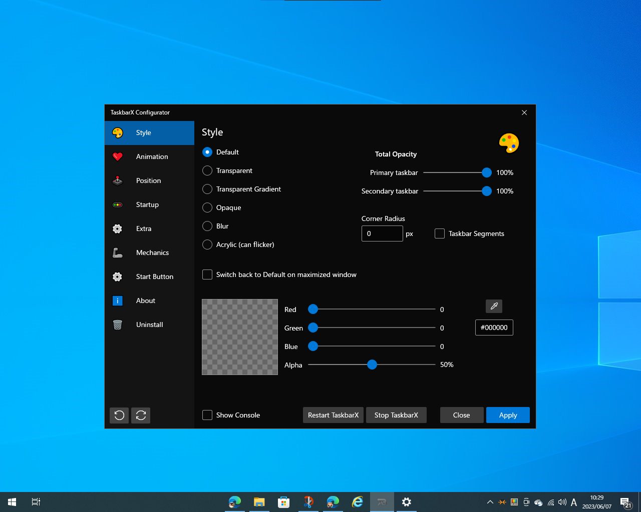 「TaskbarX」v1.7.8.0