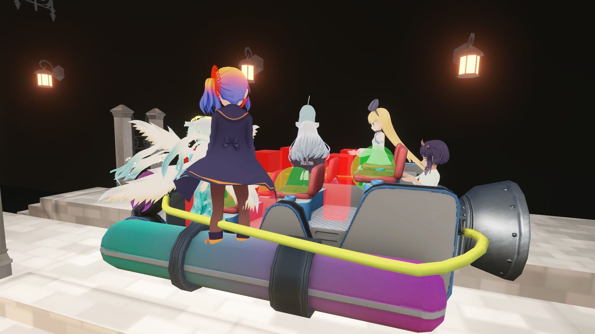 みんなでコースターに乗り込んで会場全体を見たり