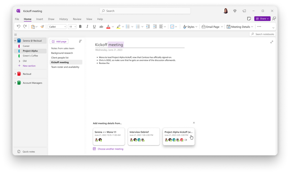 Windows版「OneNote」アプリの「会議の詳細」機能が強化へ