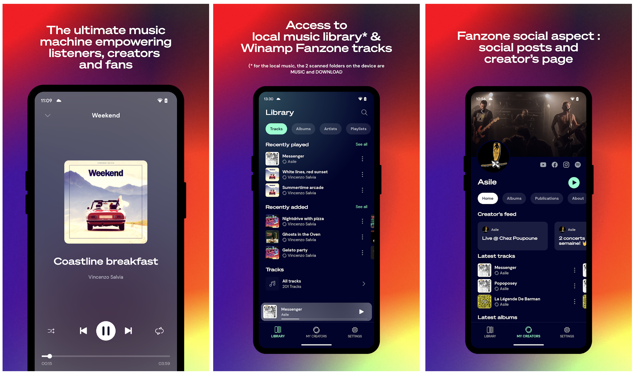「player.winamp.com」とローカル、両方のトラックを扱えるハイブリッドメディアプレイヤー