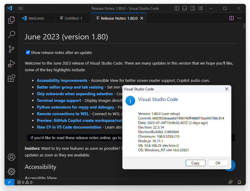 「Visual Studio Code」v1.80