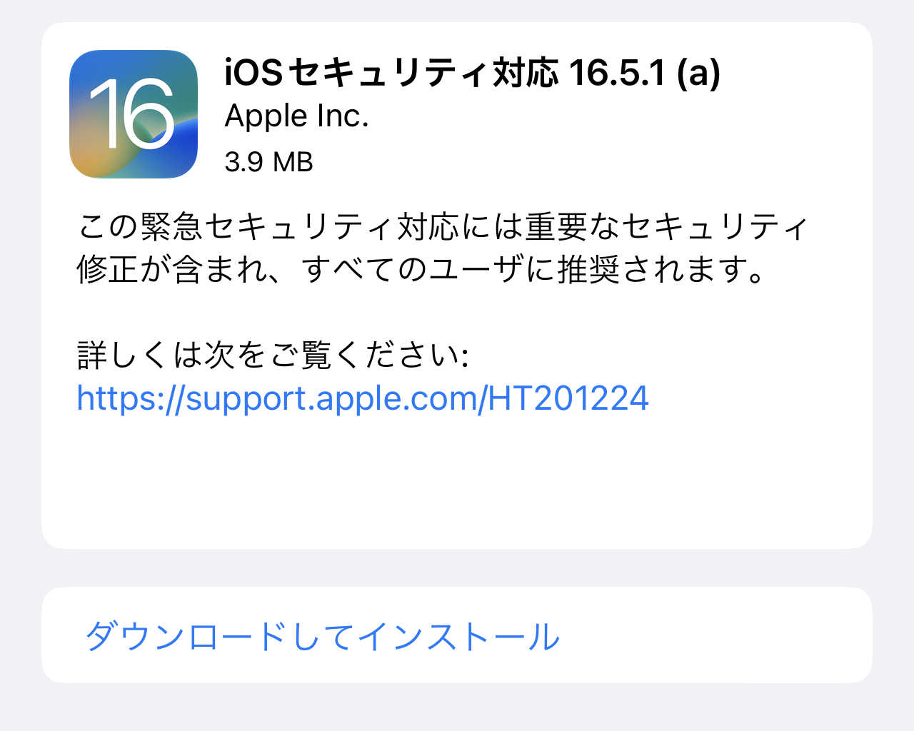 Apple、「iOS 16.5.1 (a)」「iPadOS 16.5.1 (a)」を公開