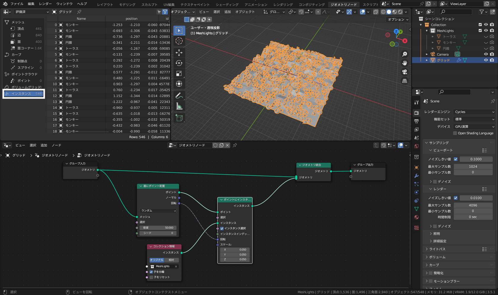 ジオメトリノードのセットアップ
