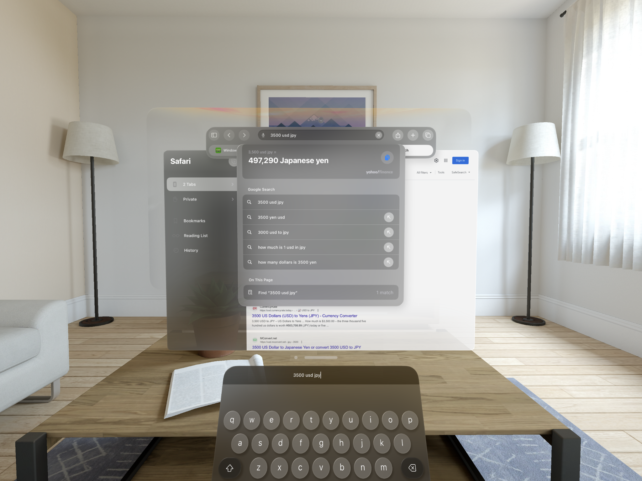 「visionOS Simulator」の「Safari」で計算をさせた