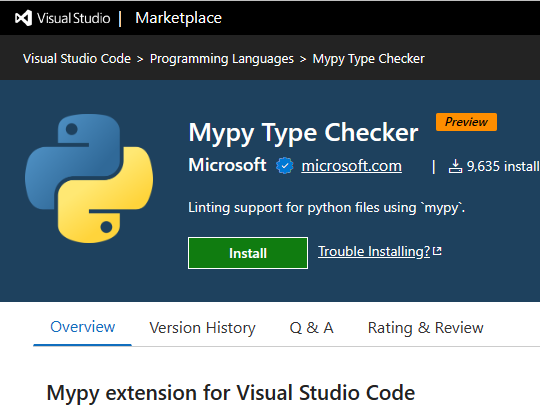 「Mypy Type Checker」拡張機能（プレビュー版）